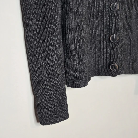 NIC+ZOE Ribbed Button Cardigan Pleated Shoulder Neutral Minimal - Picture 6 of 8